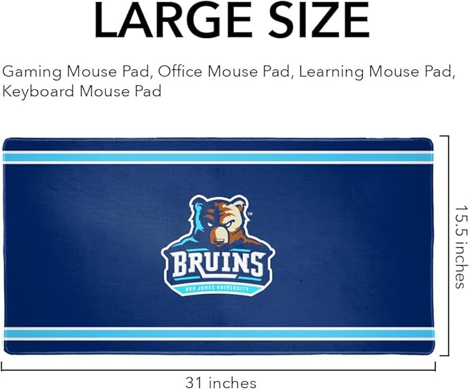 Bob Jones University Bruins Primary Logo Stripes Large Gaming Mouse Pad Desk Mat with Stitched Edges Non-Slip Base for Gamer Home and Office 31.5 x 15.7