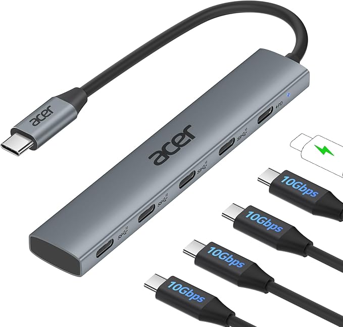 Acer 10 Gbps USB C Hub USBC Splitter with 4*USB C 3.2 and 100W PD Port Fast Transfer Type-C Multiport Adapter Compatible with MacBook Pro/M2/M1 iPad Surface Pro XPS【No Video Output】
