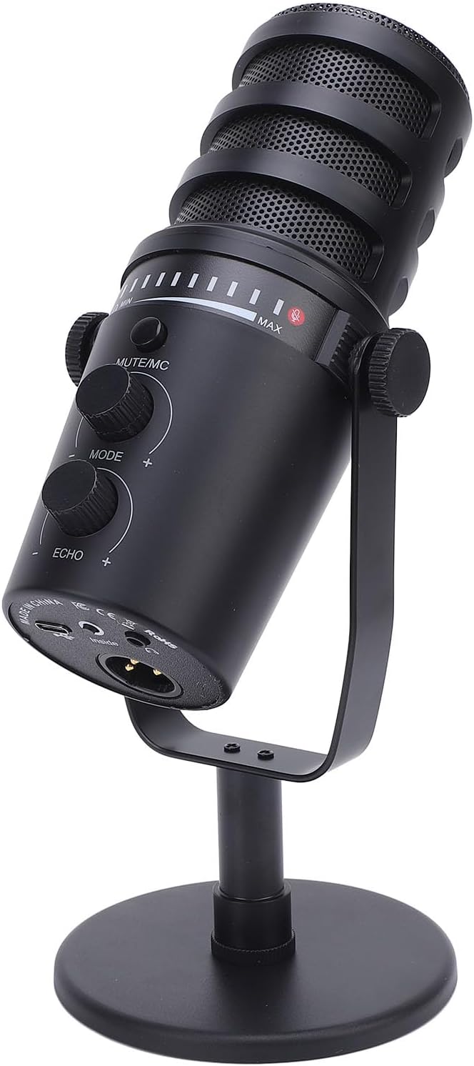 Tbest Professional Dynamic Microphone XLR USB Cardioid Condenser Mic with Metal Stand Multi Function Knob Adjustable for Live Recording Gaming Streaming Karaoke Aluminum Alloy ABS