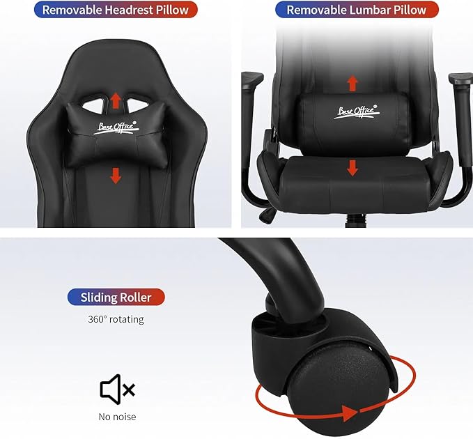 Ergonomic Gaming Chair Video Gamer Chair for Adults/TeensRacing Style Computer Chair with Lumbar Support Adjustable Rolling Desk Chair PU Leather Game Chair