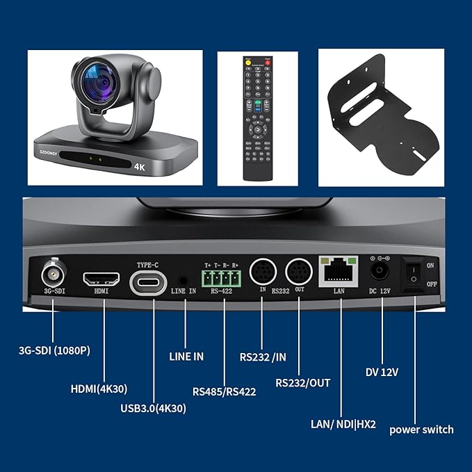 4K NDI Camera with AI Auto Tracking 21X Optical Zoom HDMI/SDI/USB 3.0/PoE/IP PTZ Camera 4K for Church Worship Live Events Video Conferencing (OBS vMix Zoom Teams)