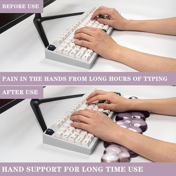 Ergonomic Cloud Silicone Gel Keyboard and Mouse Wrist Rest Set – Clear Wrist Rest for Computer Keyboard 60%/68%/75% Comfort &amp Support for Typing and Gaming (Grey Purple)