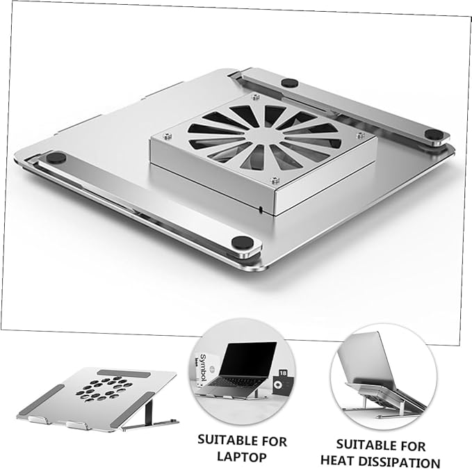 Aluminum Alloy Laptop Cooler Stand with Height Adjustable Cooling Fan Under 17.3 Inch Notebooks Silver Cooling Pad for Gaming Laptops and Office Use