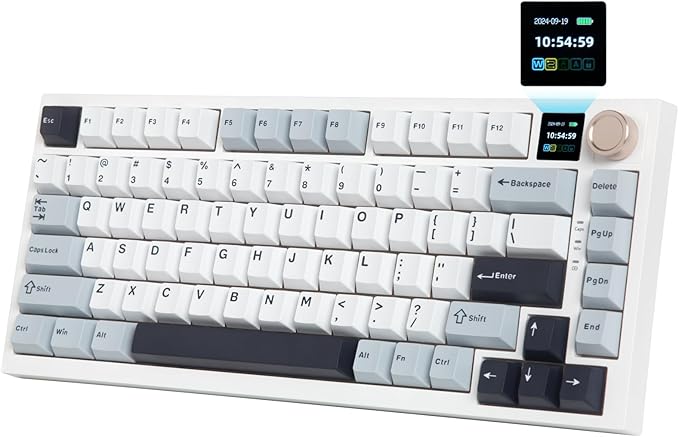 75% Wireless Mechanical Gaming Keyboard Creamy Sound Hot Swappable Pre-lubed Linear Switches Gasket Structure Multimedia Display RGB Backlit 2.4GHz/USB/BT5.0 Custom Keyboard for Win/Mac