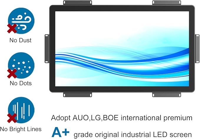 GreenTouch 27 Inch Open-Frame Touchscreen LCD Monitor -Android All in one Computer with RK3566 RAM 4G &amp ROM 32G - Capacitive PCAP -1920x1080-16:9-Black - Front IK08/IP65