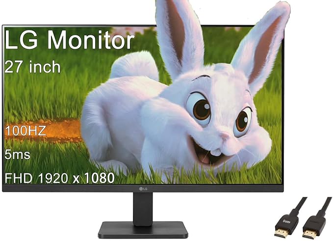 LG 27 inch Monitor FHD (1920 x 1080) IPS Display 100Hz 5ms AMD FreeSync Premium 3-Side Virtually Borderless Design HDMI Black with 5ave HDMI Cable