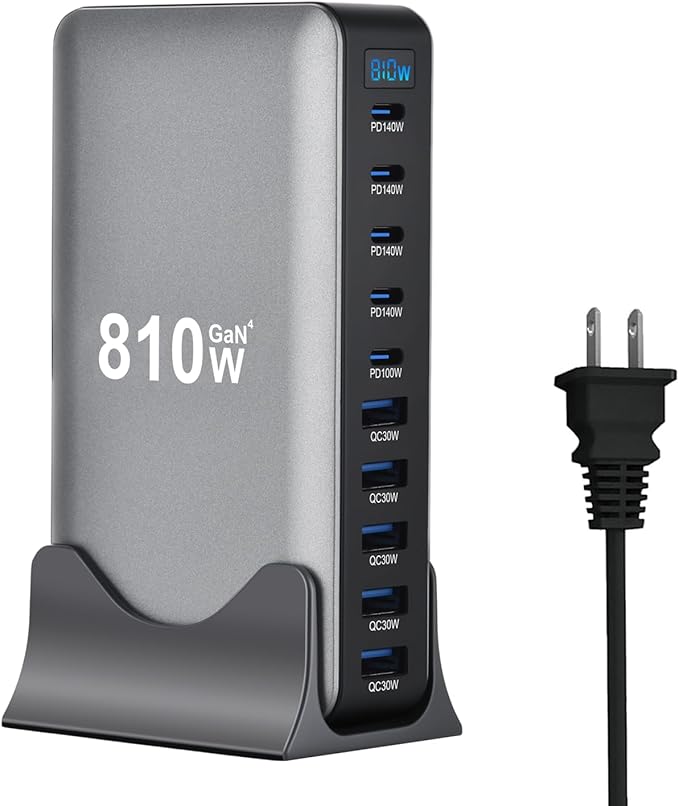810W USB C Fast Charger Block 10 Ports GaN IV Pro USB Chagring Station 140W PD QC HUB for Multiple Devices Laptop Adapter Compatible with MacBook Pro/Air iPad iPhone Pro Max Galaxy Dell HP