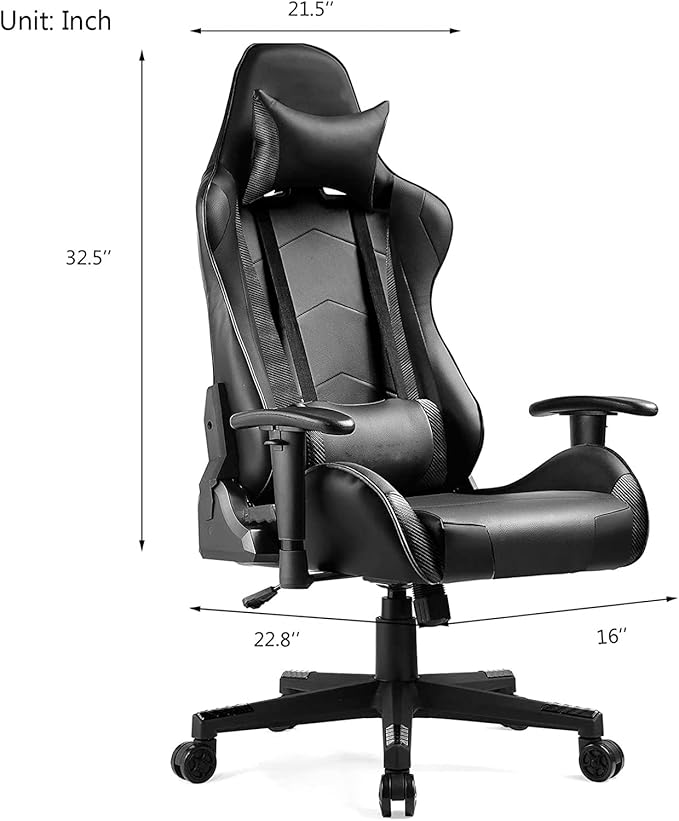 WANYE Ergonomic Gaming Chair with Height Adjustment Headrest Lumbar Support E-Sports Swivel Chair for Game Playing and Working Black