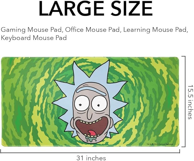 Rick and Morty Rick Headshot Large Gaming Mouse Pad Desk Mat with Stitched Edges Non-Slip Base for Gamer Home and Office 31.5 x 15.7