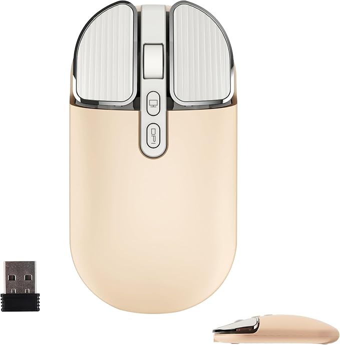 Wireless Mouse Bluetooth Cute Ultra Slim Silent Computer Mice with USB Receiver Dual-Mode 2.4G &amp Bluetooth Rechargeable Portable USB Cordless Mouse for Laptop PC Tablet Kids Adults Gift Milk Tea