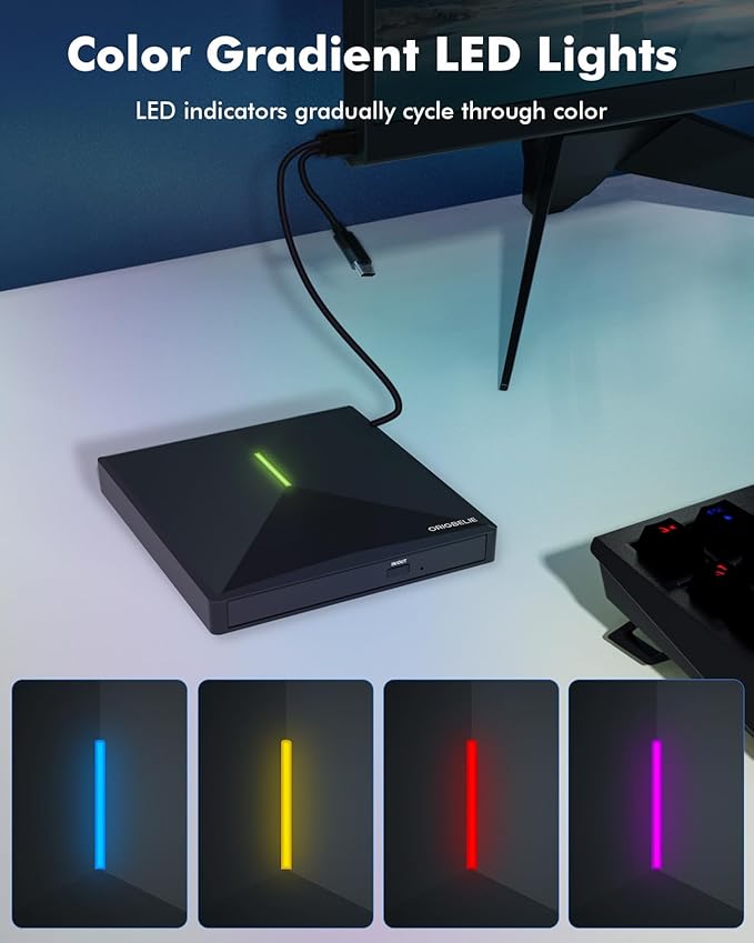 External CD DVD Drive with 4 USB Ports and 2 TF/SD Card Slots USB 3.0 Portable CD/DVD Disk Drive Player Burner Reader Writer for Laptop Mac PC Windows 11/10/8/7 Linux OS with Carrying Case