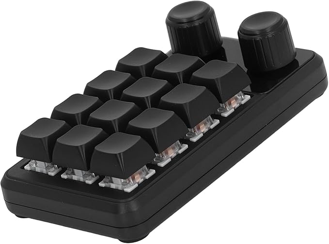 Hyuduo Mechanical Gaming Keyboard Mini Gaming Keypad 12 Keys 2 Knobs Blue Switch Black Color RGB Light Customizable Programming for Gaming Office Music Media Industrial Control