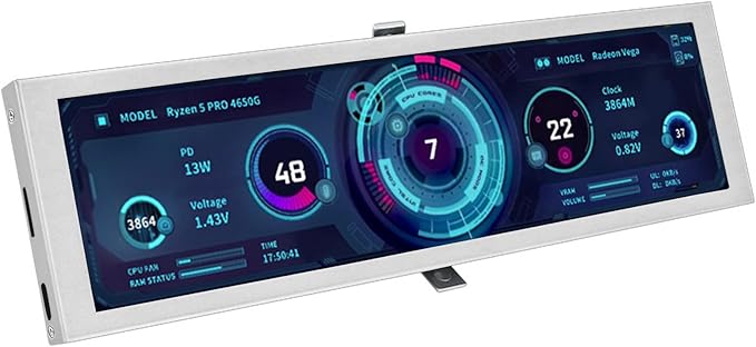 8.8Inch LCD 1920x480 Computer Monitor Chassis Sub-Screen Aluminum Case Real Time Data Tracking Aluminum Alloy Computer Monitor