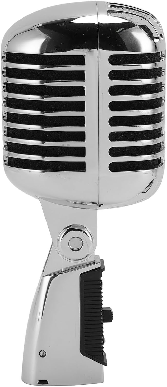CHICIRIS Vintage Dynamic Microphone with Rack for Flexible Positioning in Karaoke Parties (Silver)
