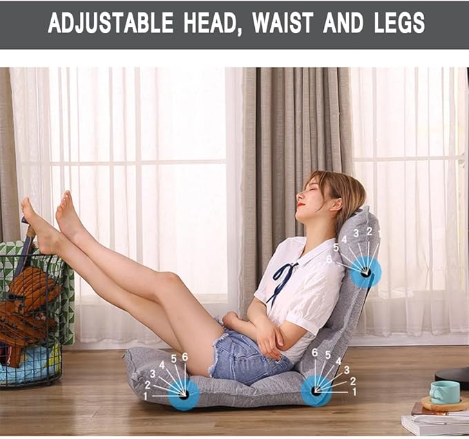 BTZHY Floor Chair Floor Chair Lazy Sofa Reading Chair with Back Support Adjustable 6-Angle Upholstered Single Sofa Bed Chair for Playing Relaxing for Small Rooms (Khaki)