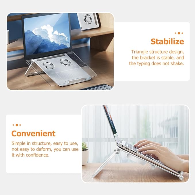 Veemoon Adjustable White Laptop Stand with Dual Cooling Fans Foldable Notebook Holder for Home and Office Use Ergonomic Computer Cooling Rack Compatible with Laptops