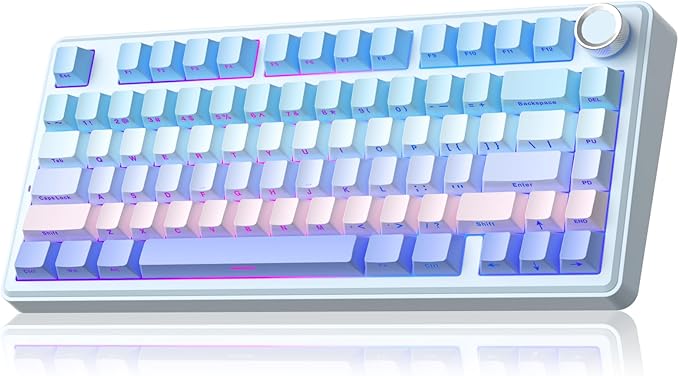 SOLAKAKA A75 Wireless Mechanical Keyboard Hot Swappable Gaming Keyboard with RGB Backlit Multifunction Knob Gasket Mounted Creamy Keyboard BT5.0/2.4GHz/USB-C 75% Compact Layout for Win/Mac/PC