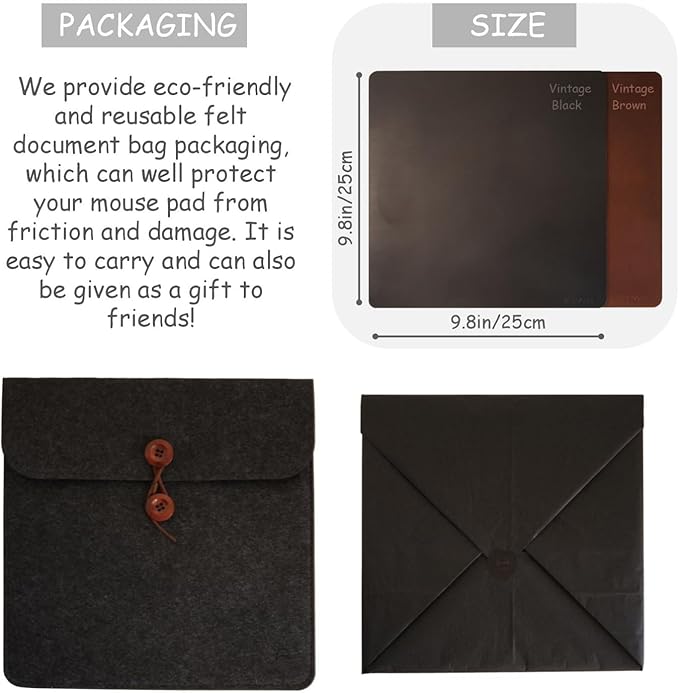 Mouse Pad-Premium Full Grain Genuine Leather (Vintage Black)