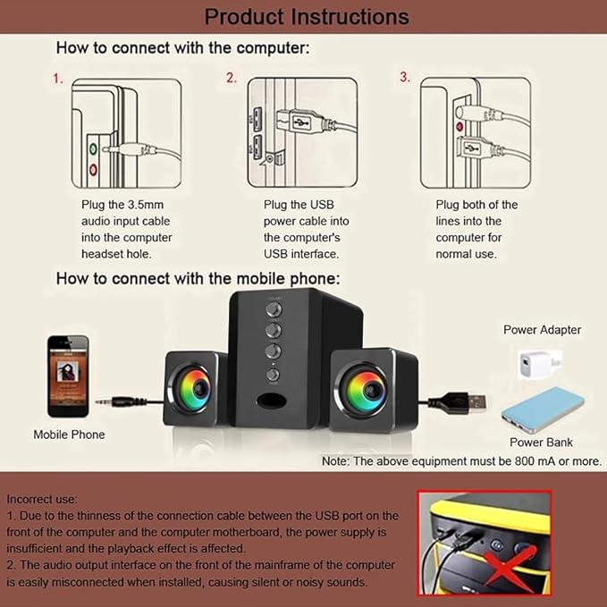 JSEIAJB Wired Speaker Combination Computer Speaker Bass Stereo Music Player Subwoofer Sound Box for Desktop Laptop