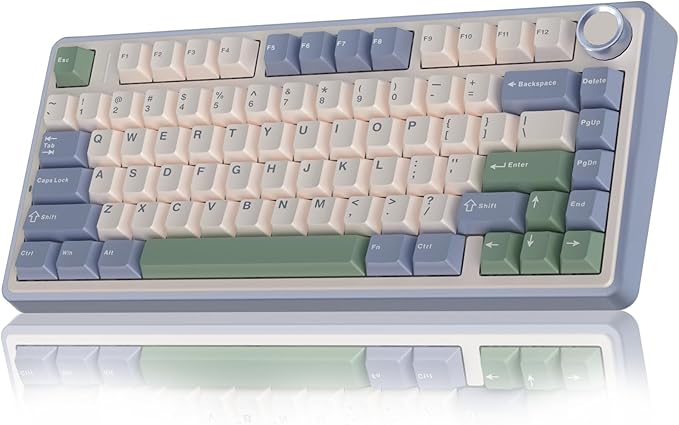 AULA F75 75% Wireless Mechanical Keyboard Hot Swappable Creamy Keyboard Pre-lubed Reaper Switches RGB Backlit Gaming Keyboards 2.4GHz/Type-C/BT5.0(White &amp Green)