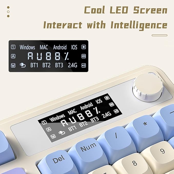 AULA S99 Pro Gaming Keyboard Cute Creamy Keyboard with Number Pad Smart Screen Tri-Mode Bluetooth/2.4G/USB-C Computer Keyboards Media Knob Custom RGB Backlit Feel for MAC Xbox PC Gamer - Purple