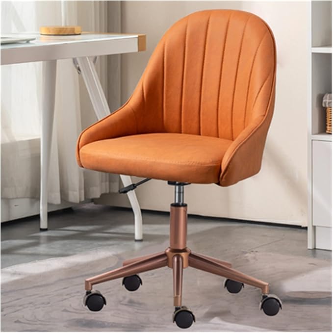 Adjustable Office Computer Chair with Armrest Home Bedroom Comfortable Computer Chair Lift Rotating Makeup(Orange Rosegold)