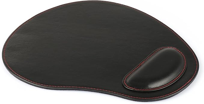Londo PU Leather Oval Shape Non-Slip Mousepad with Wrist Rest Support Waterproof Surface Comfort Memory Foam Light Ergonomic Design Mouse Pad for Laptop Desktop
