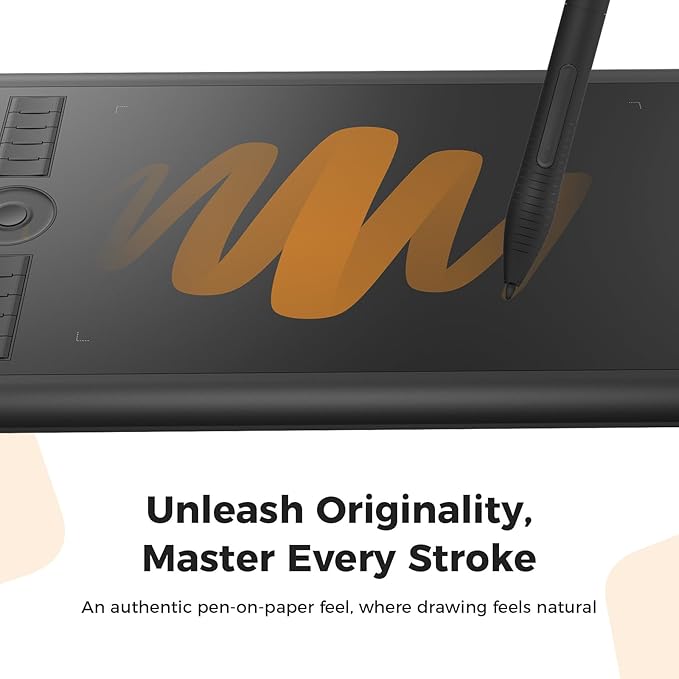 GAOMON M10K Drawing Tablet 10x6 inch Large Graphics Tablet with Touch Ring 8192 Levels Battery-Free Stylus 10 Hot Keys Art Tablet for Design Writing Editing Work with Mac Windows Android