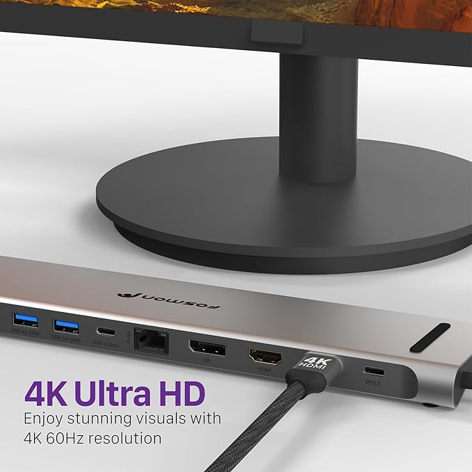 Fosmon 11-in-1 USB-C Hub Multiport Adapter with 4K Dual HDMI DisplayPort USB-C USB 3.0 USB 2.0 TF RJ45 Ethernet for Laptops Tablets