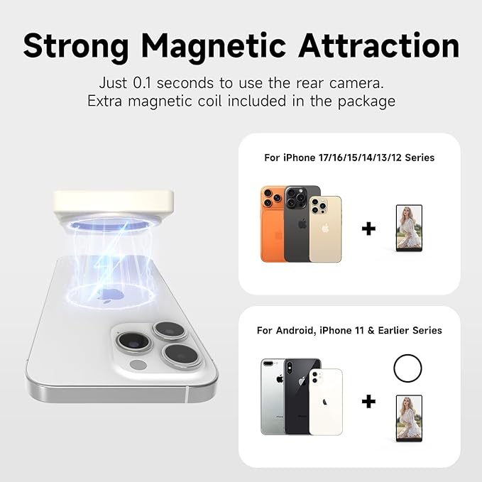 Vamvo Selfie Monitor Screen Vlog Magnetic with Remote Control 1080P Wireless Screen Mirroring Video Recording for Android iOS for Content Creator Live Stream &amp TikTok (White)