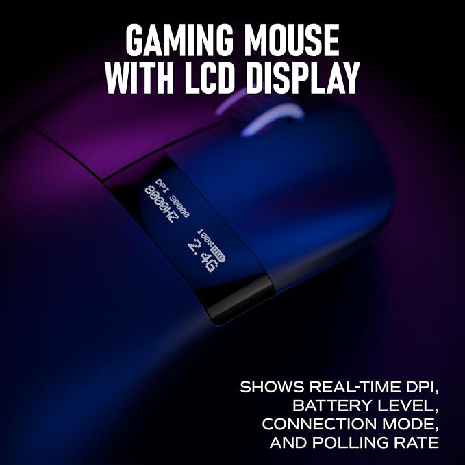 Chilkey Wireless Mouse Glacier LW 8K M Gaming Mouse with OLED Screen 8K Polling Rate 30000 DPI Optical Tracking 750 IPS Bluetooth 5.2/2.4G/USB-C 49g Super Lightweight 100 Million Clicks