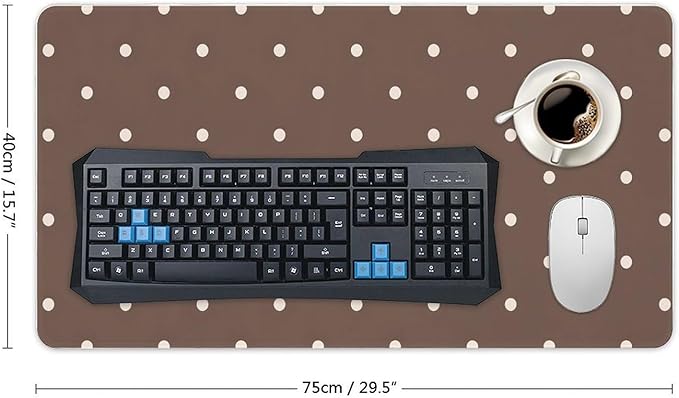 Brown and White Polka Mouse Pad Large Desk Mat Extended Keyboard Mouse Pad with Non-Slip Base and Stitched Edge Mouse Mat Desk Pad 30x16 Mouse Pads for Desk Home Office Gaming
