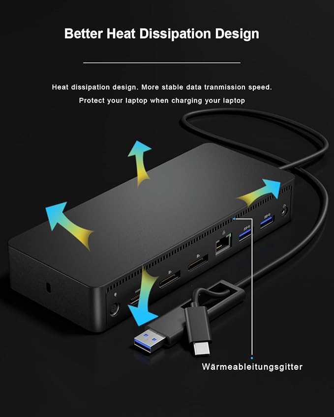 D6000 Universal Docking Station Up to Triple 4K or Single 5K Display by USB-C Compatibility with Windows and MacOS