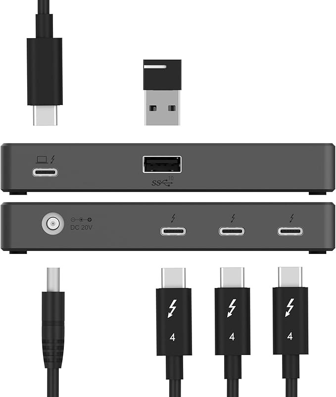 SABRENT Thunderbolt 4 Hub 60W Charging USB-C Dock for Laptops 3X TB4 + 1x USB-A Supports Dual 4K@60Hz or 8K@60Hz Display Certified TB4 Cable macOS/Windows Compatible (HB-TBT4)