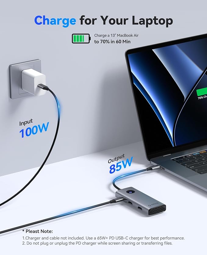 ORICO USB C Docking Station Dual Monitor 8-in-1 Laptop Docking Station with 2 HDMI 4K@60Hz 100W PD USB-A&ampC 3.0 SD/TF USB C Dock Compatible with MackBook/Dell XPS/HP/Surface