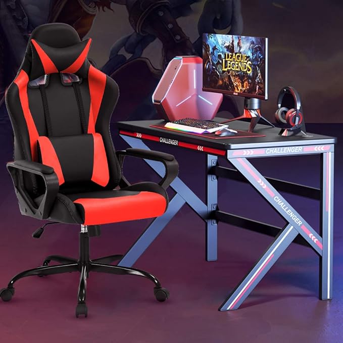 Modern Gaming Chair Ergonomic High Back PU Leather Office Chair with Lumbar Support Red
