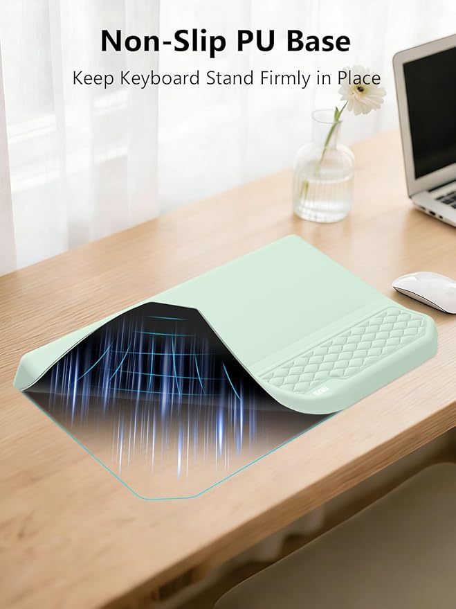 2-in-1 Ergonomic Keyboard Stand with Wrist Rest Comfy Keyboard Riser Holder with Massage Design Light Green