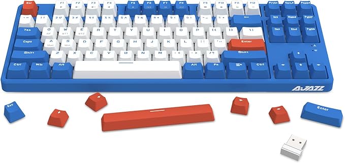A.JAZZ Wireless Mechanical Keyboard 87 Keys TKL Hot Swappable Bluetooth Gaming Keyboard Dual Mode BT5.0/2.4G with Detachable Frame USB Hub OEM Keycaps Custom Keyboard for PC MAC PS4(Red Switch)