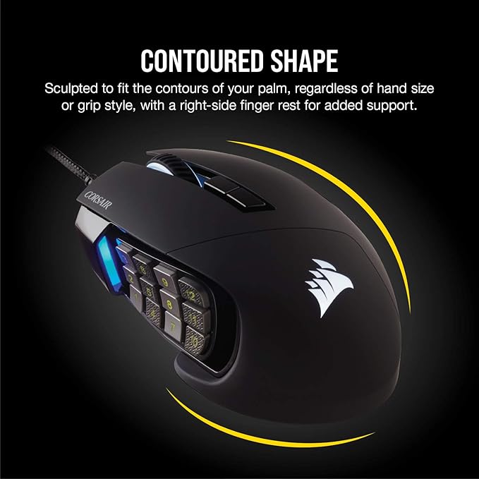 Corsair Scimitar RGB Elite Wired MOBA/MMO Gaming Mouse – 18000 DPI – 17 Programmable Buttons – iCUE Compatible – PC Mac PS5 PS4 Xbox – Black