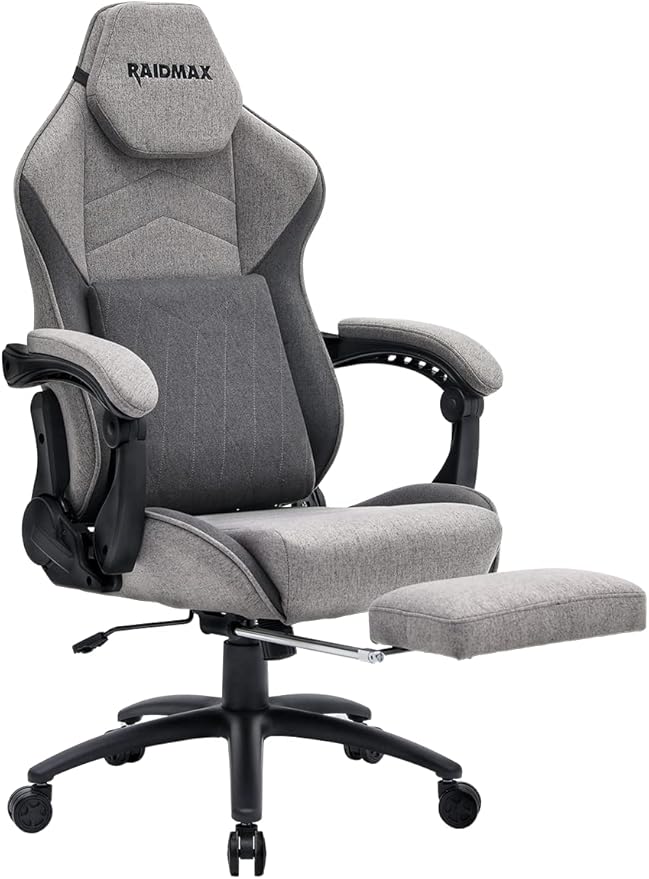 Raidmax Advenced DK719 Series Computer-Gaming-Chairs Soft Breathable Fabric XL Size Gaming Chair Heavy Duty Gas Lift and Metal Base Foam Padded Armrest and Retractable Footrest
