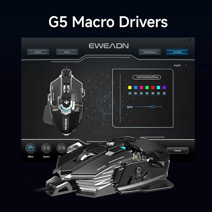 EWEADN G5 Wired Gaming Mouse Ergonomic RGB Computer Mouse 12800 Adjustable DPI 9 Programmable Macro Buttons with Rapid Fire Key Compatible for PC/Laptop/Windows-Black&ampWhite