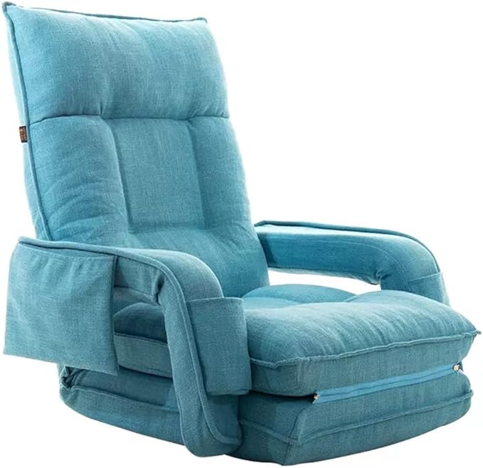 YCKEGEW Folding Lazy Floor Sofa Sleeper Chair Lounge Seat with Side Storage42-Position Adjustable Reading Chair for Kids AdultFloor Sofa BedLoading 330LB (Color : Lake Blue)