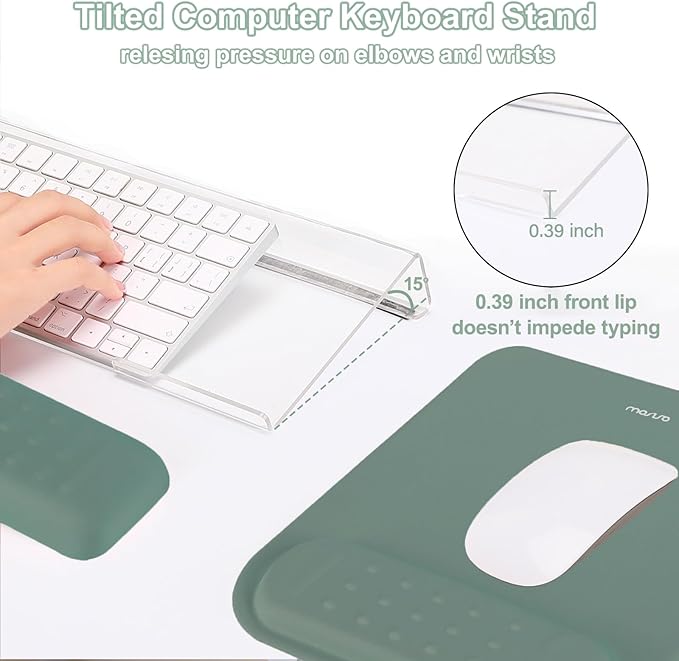 MOSISO Computer Keyboard Stand&ampWrist Rest Support for Keyboard &ampMouse Pad Set Ergonomic Massage Wrist Rest Set Easy Typing Working Acrylic Clear Stand for Office Home Emerald Green