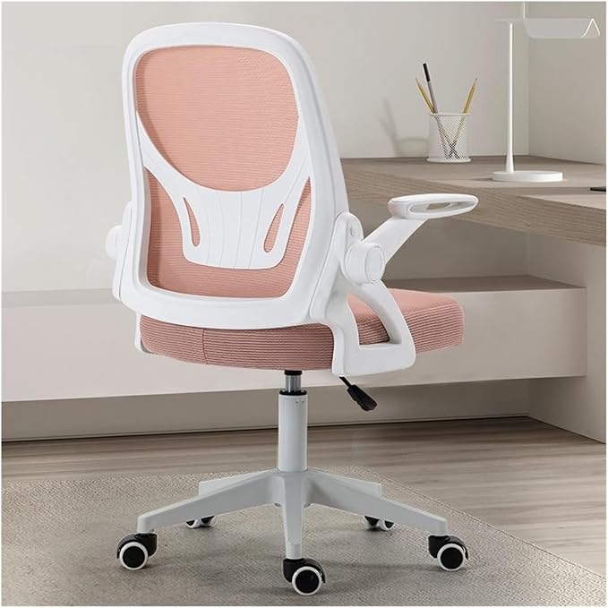 Adjustable Office Computer Chair with Armrest Mesh Office Chair Computer Indoor Bedroom Swivel Adjustable Liftable Gaming Chairs(White Pink)