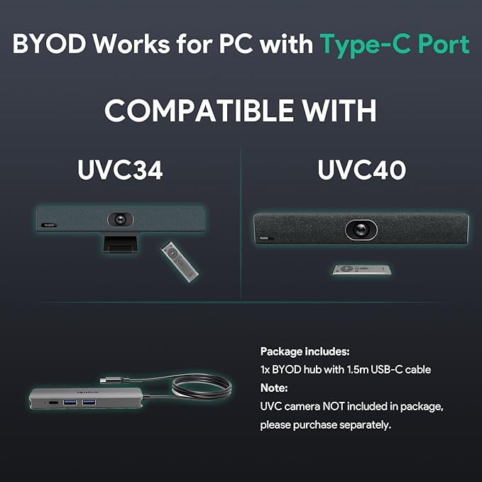 Yealink UVC34 4K Webcam with BYOD Box Works Between UVC Camera and PC with Type-C Port Plug-and-Play Webcam Meeting Kit for Conference Room Certified by Microsoft Teams &amp Zoom (USB-A &amp USB-