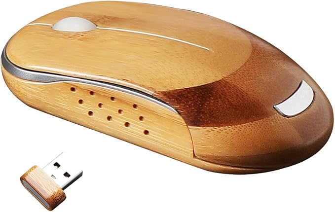 Icemouse Wireless Mouse for Laptop 2.4G Cordless Portable Computer Bamboo Mice Silent Clicking with 4 Adjustable DPI for PC Notebook Desktop MacBook with USB Ports