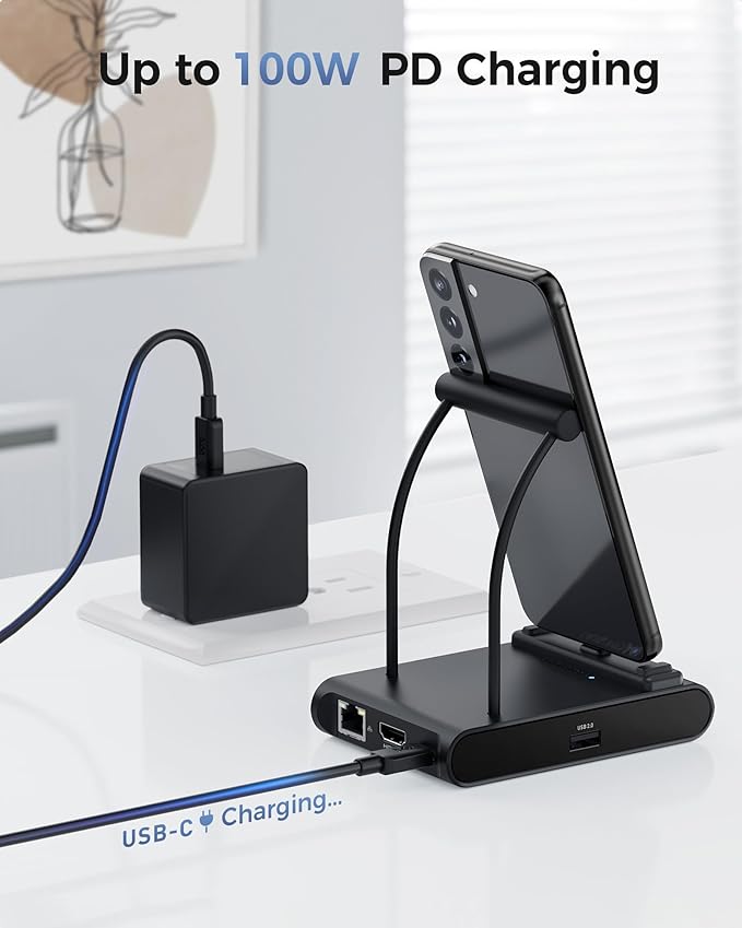 Cable Matters 5-in-1 iPhone 16/15 USB C Hub HDMI 4K@60Hz iPad Docking Station with Gigabit Ethernet USB-A 3.2 Port 100W PD USBC Hub Stand for iPhone 16/15 Pro Max iPad Pro Galaxy S23 Ultra