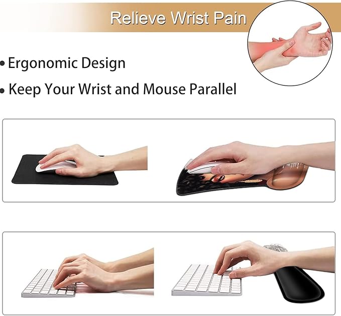 Keyboard Wrist Rest and Mouse Pad Wrist Support Set Ergonomic Gel Mouse Pad Wrist Rest with Non-Slip Base for Home Office Desk Pad African American Women Black Girl Black Gaming Mouse Mat