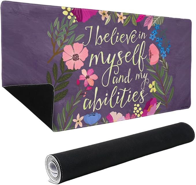 I Believe in Myself and My Abilities Positive Inspirational Message Large Gaming Mouse Pad Desk Mat with Stitched Edges Non-Slip Base