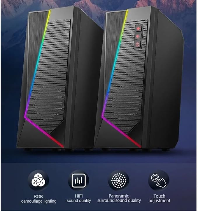 3.5mm Stereo Surround Music RGB Speakers Sound Bar for Computer 2.0 PC Home Notebook TV Loudspeakers